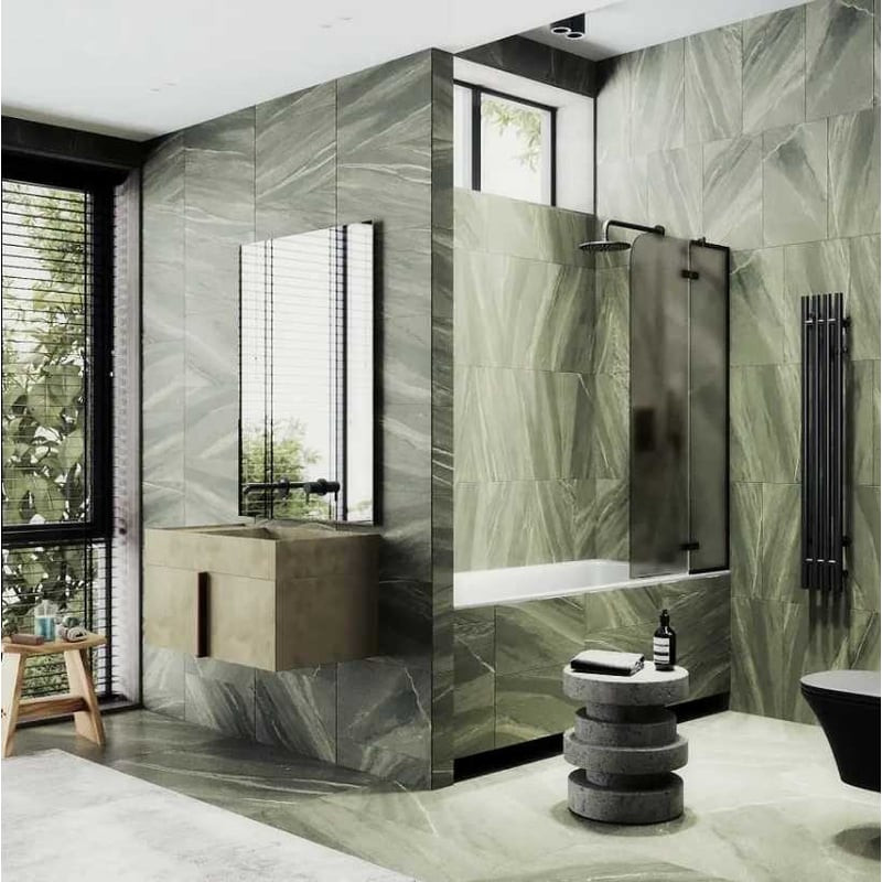 Стеклянная шторка для ванны MaybahGlass MGV-658-6 (бронзовое матовое стекло/черный) — фото 2