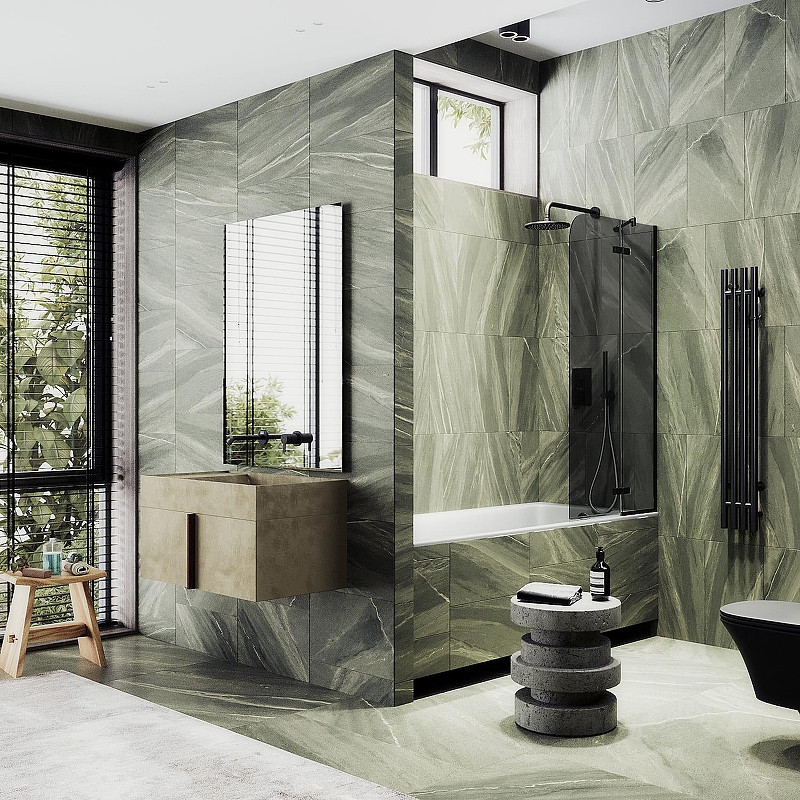 Стеклянная шторка для ванны MaybahGlass MGV-659-6 (графитовое стекло/черный) — фото 4