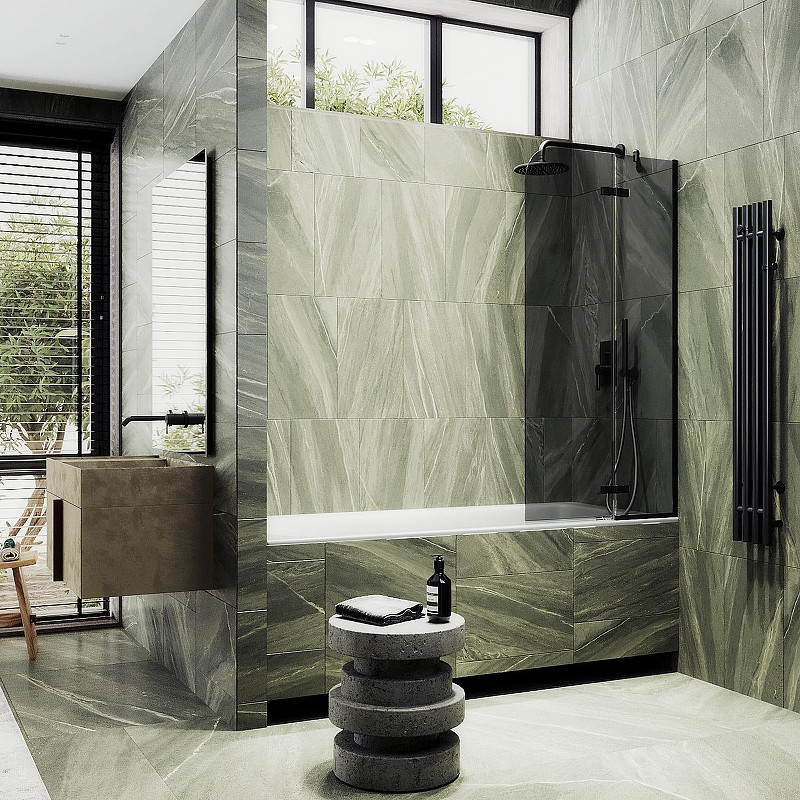 Стеклянная шторка для ванны MaybahGlass MGV-659-6 (графитовое стекло/черный) — фото 3