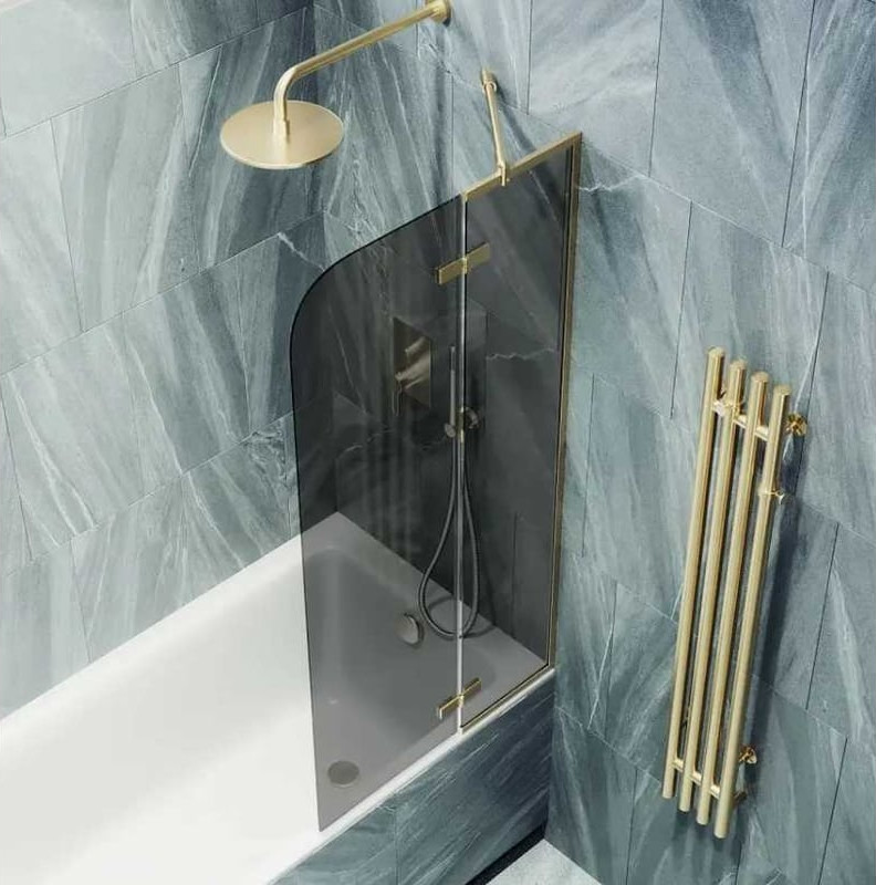 Стеклянная шторка для ванны MaybahGlass MGV-659-3 (графитовое стекло/золотой)