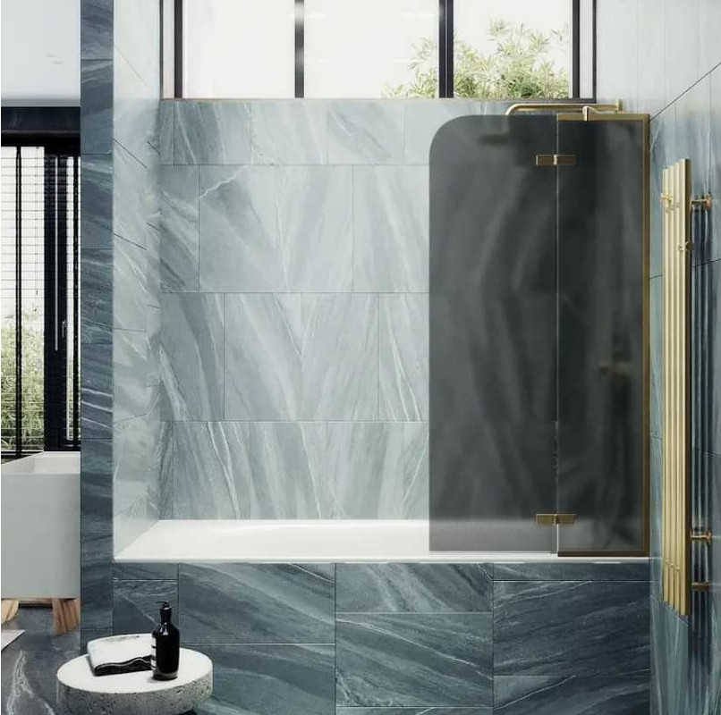 Стеклянная шторка для ванны MaybahGlass MGV-660-3 (графитовое матовое стекло/золотой)