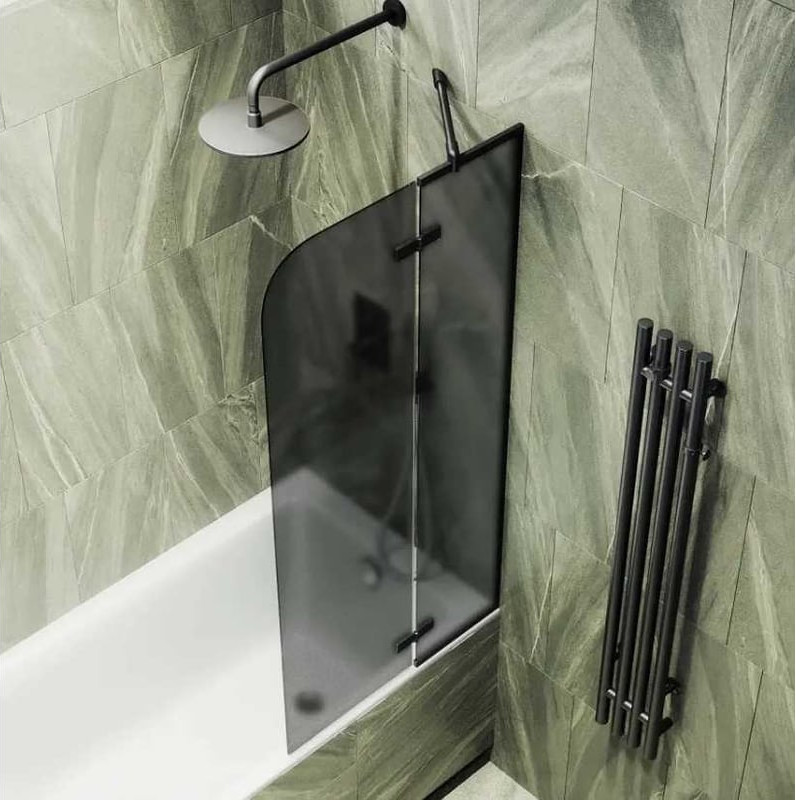 Стеклянная шторка для ванны MaybahGlass MGV-660-6 (графитовое матовое стекло/черный)