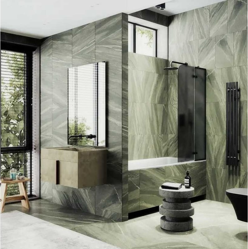 Стеклянная шторка для ванны MaybahGlass MGV-660-6 (графитовое матовое стекло/черный) — фото 2
