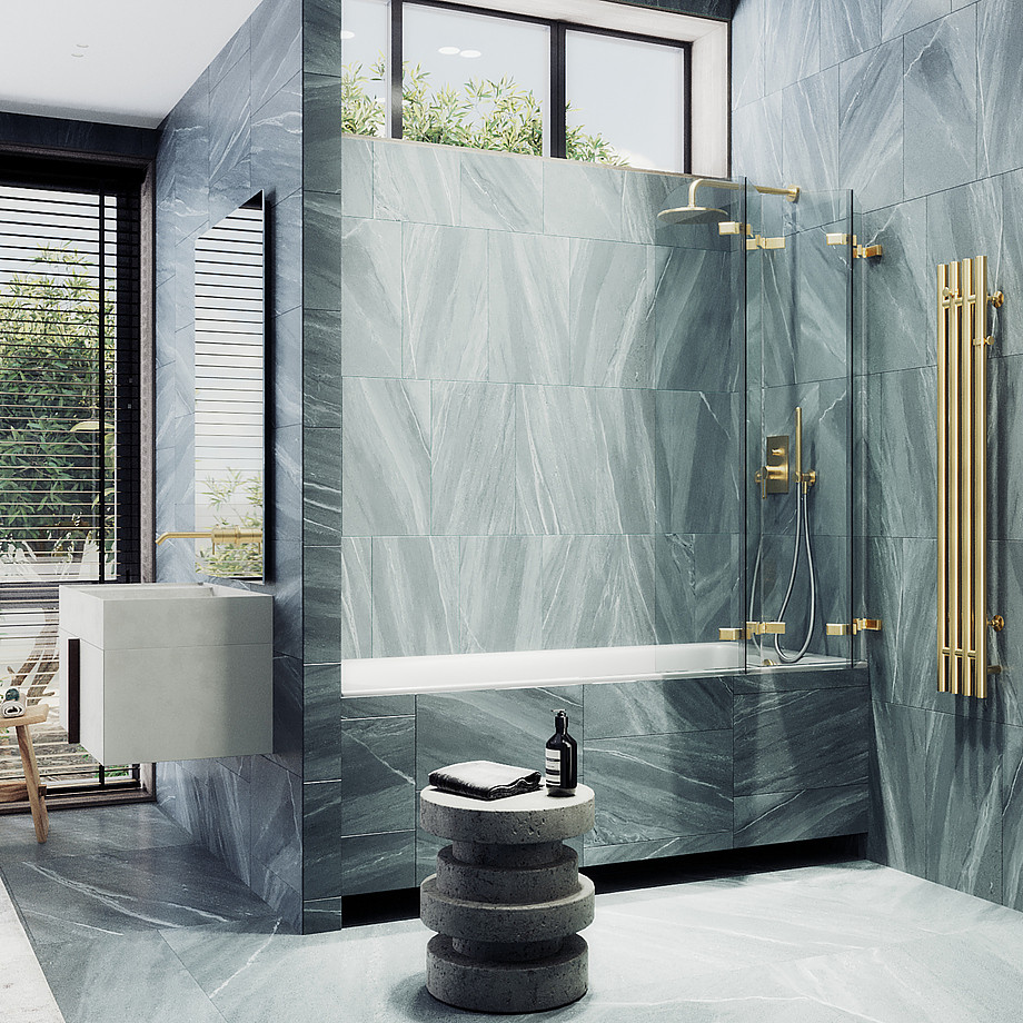 Стеклянная шторка для ванны MaybahGlass MGV-584-3 (прозрачное стекло/золотой) — фото 3