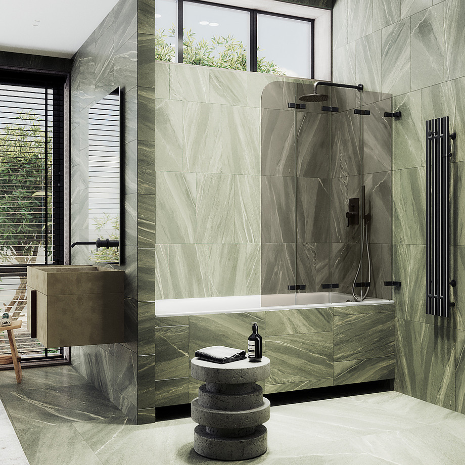 Стеклянная шторка для ванны MaybahGlass MGV-585-6 (бронзовое стекло/черный)