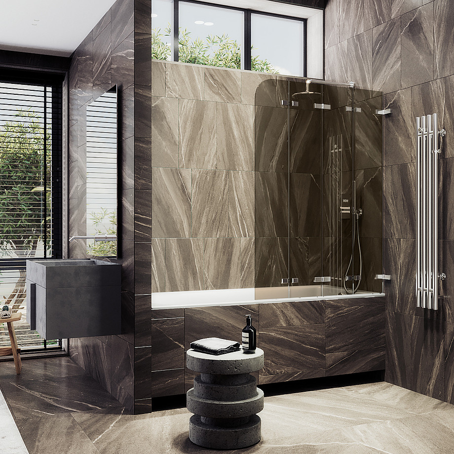 Стеклянная шторка для ванны MaybahGlass MGV-585-4 (бронзовое стекло/хром глянцевый)