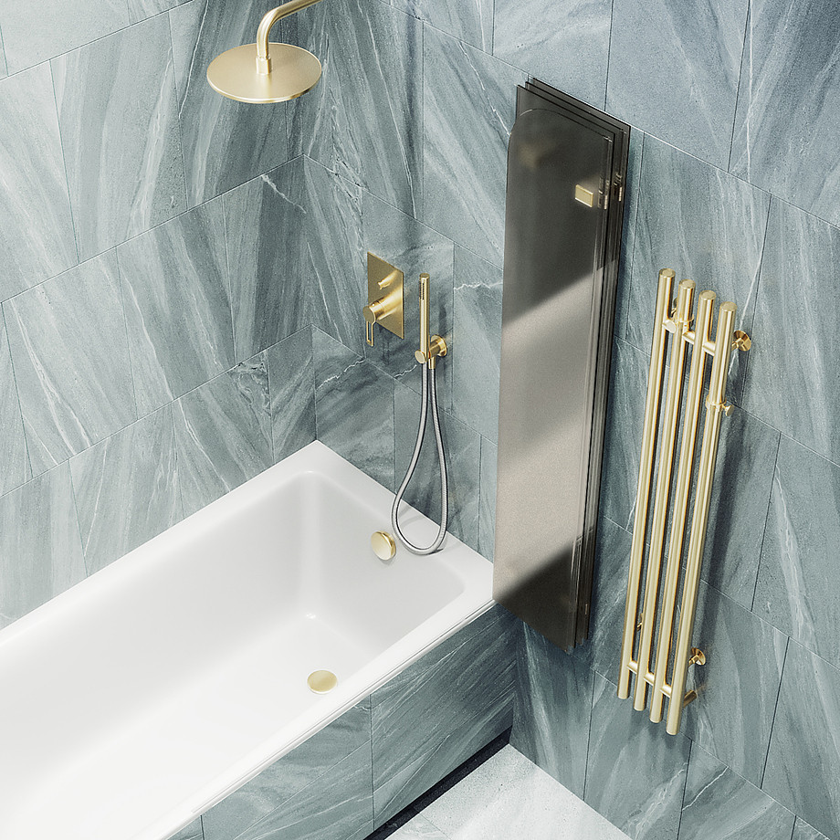 Стеклянная шторка для ванны MaybahGlass MGV-586-3 (бронзовое матовое стекло/золотой) — фото 5
