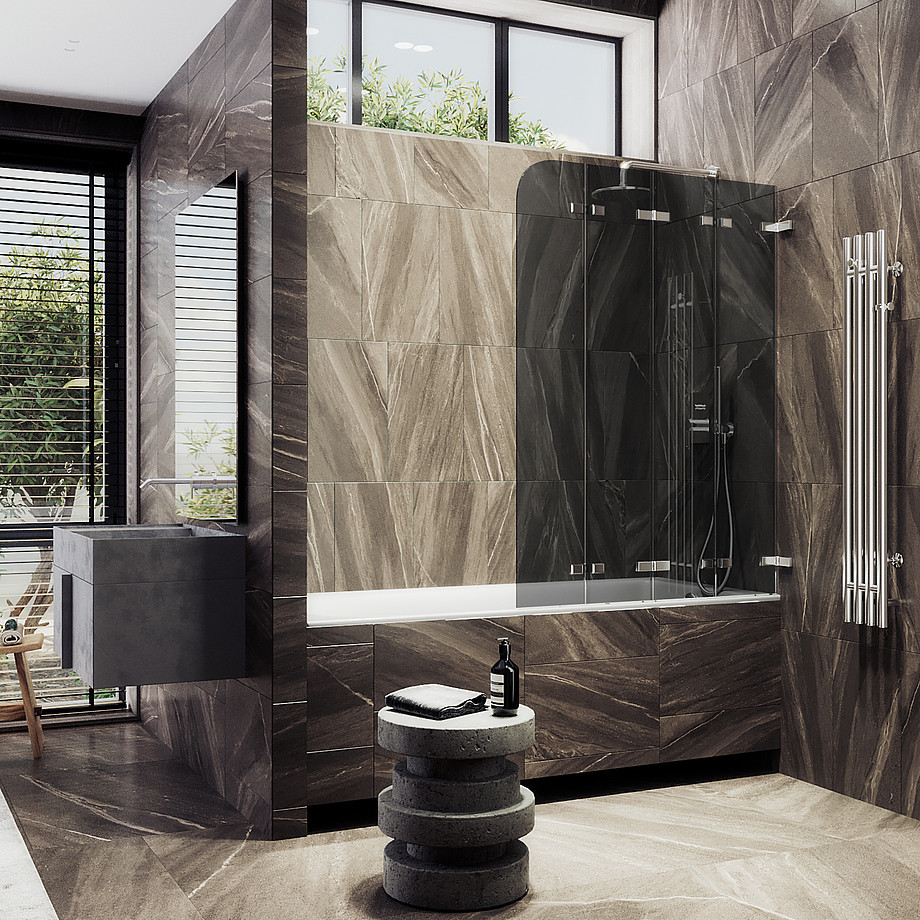 Стеклянная шторка для ванны MaybahGlass MGV-588-4 (графитовое стекло/хром глянцевый)