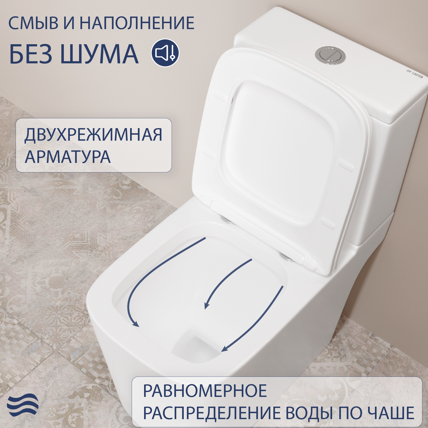 Унитаз напольный Lauter W09 S-TRAP с полипропиленовым сиденьем и микролифтом / 21900003 (вертикальный выпуск) — фото 3