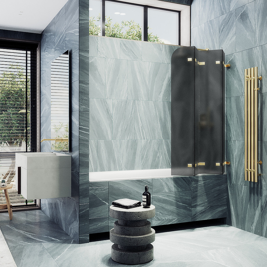 Стеклянная шторка для ванны MaybahGlass MGV-589-3 (графитовое матовое стекло/золотой) — фото 3