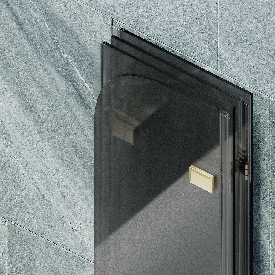 Стеклянная шторка для ванны MaybahGlass MGV-589-3 (графитовое матовое стекло/золотой) — фото 5