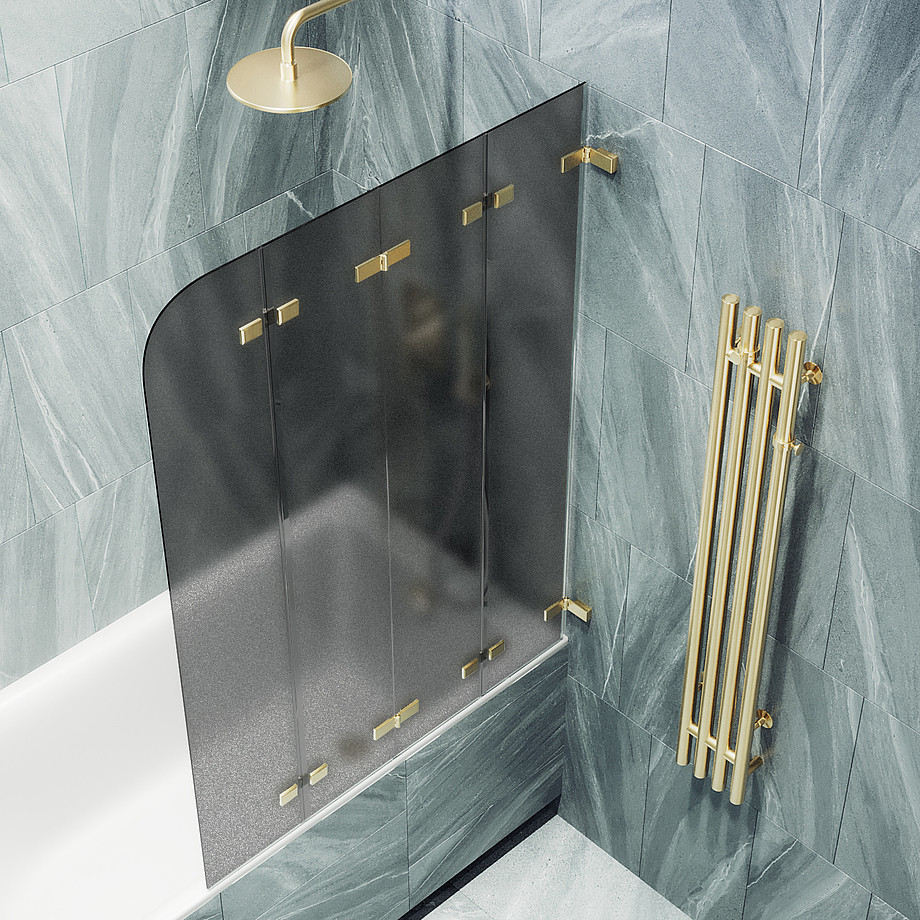 Стеклянная шторка для ванны MaybahGlass MGV-589-3 (графитовое матовое стекло/золотой) — фото 4