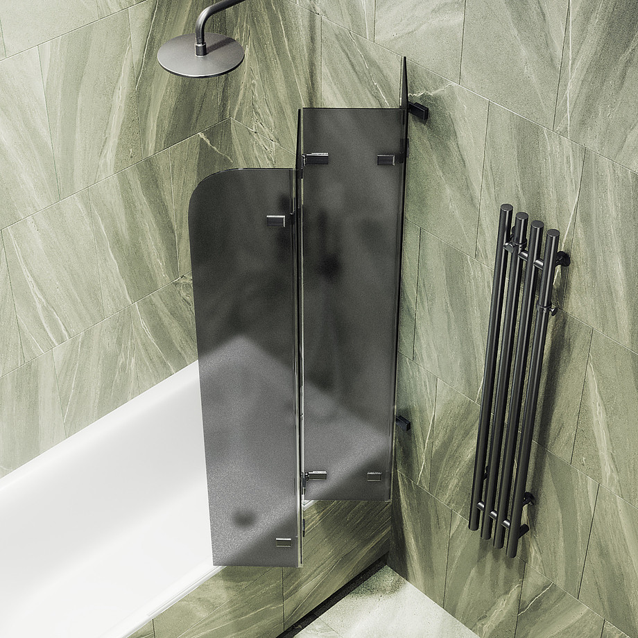 Стеклянная шторка для ванны MaybahGlass MGV-589-6 (графитовое матовое стекло/черный) — фото 5