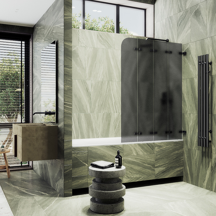 Стеклянная шторка для ванны MaybahGlass MGV-589-6 (графитовое матовое стекло/черный)