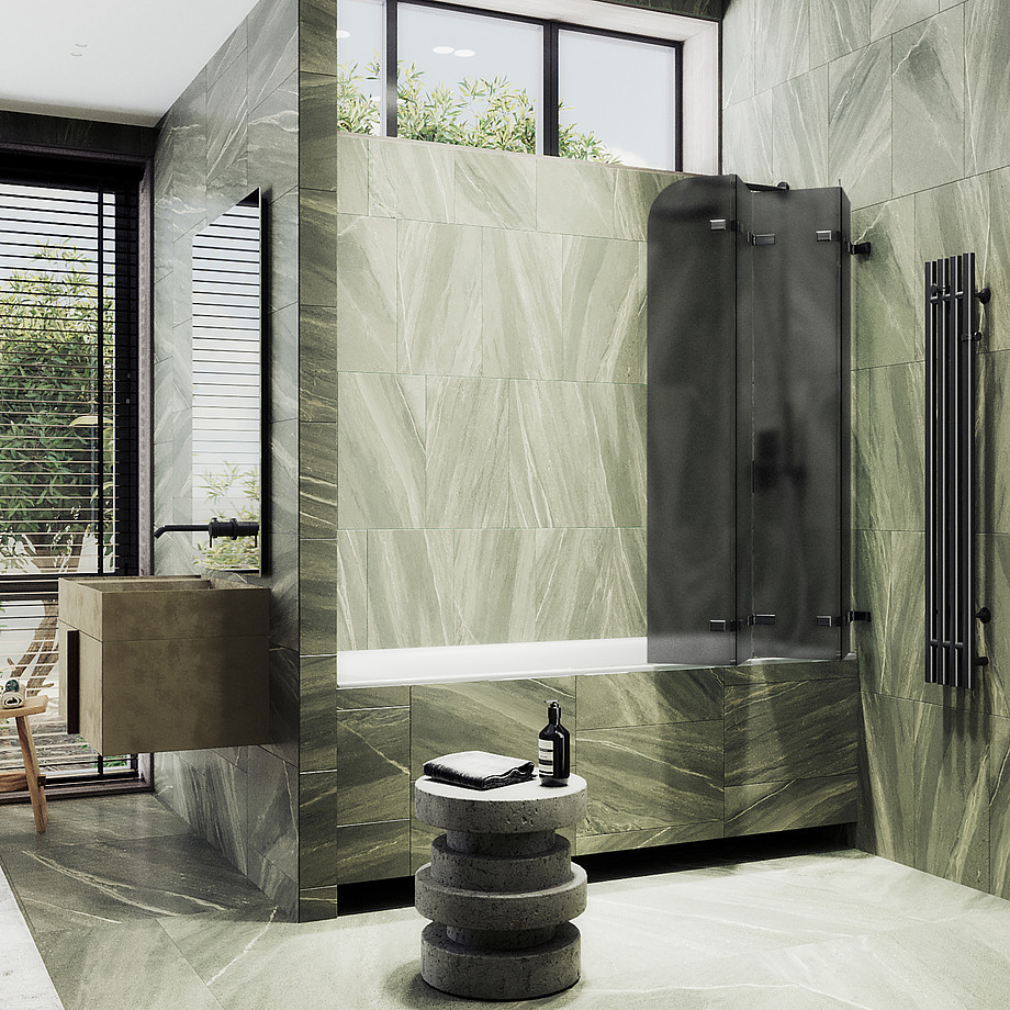 Стеклянная шторка для ванны MaybahGlass MGV-589-6 (графитовое матовое стекло/черный) — фото 3