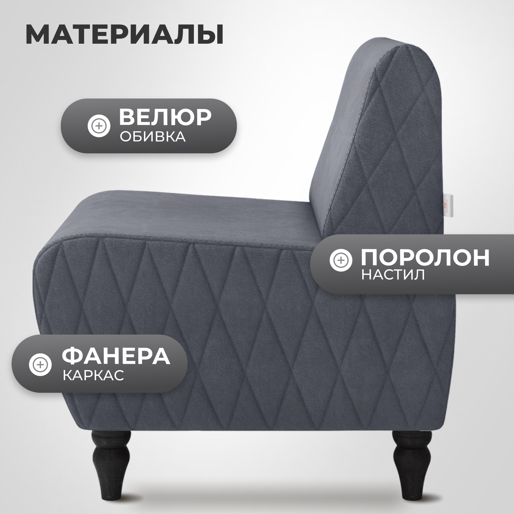 Кресло мягкое Monofix Буно (велюр/темно-серый №8) — фото 3