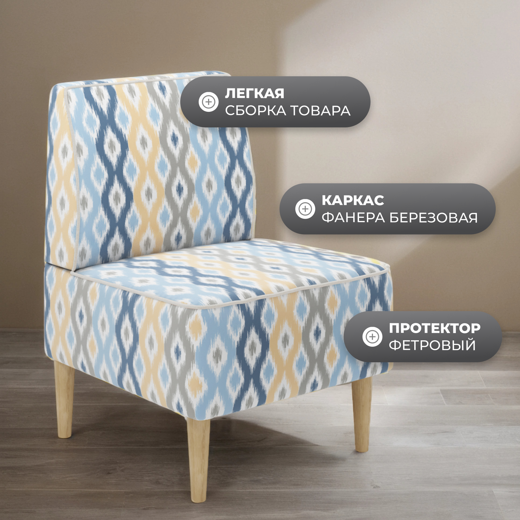 Кресло мягкое Monofix Одос Принт (абстракция голубой/микровелюр) — фото 4