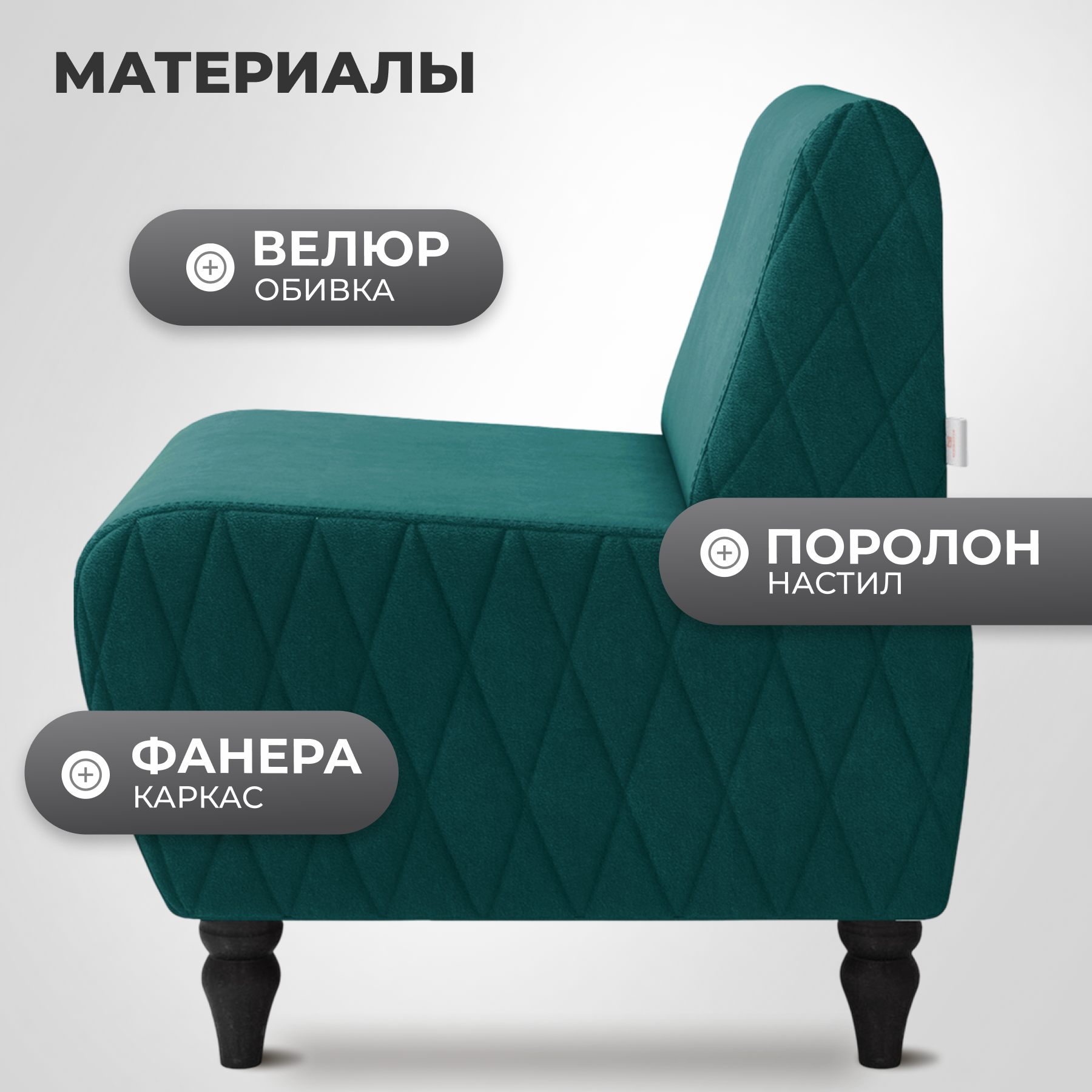 Кресло мягкое Monofix Буно (велюр/зеленый №11) — фото 3