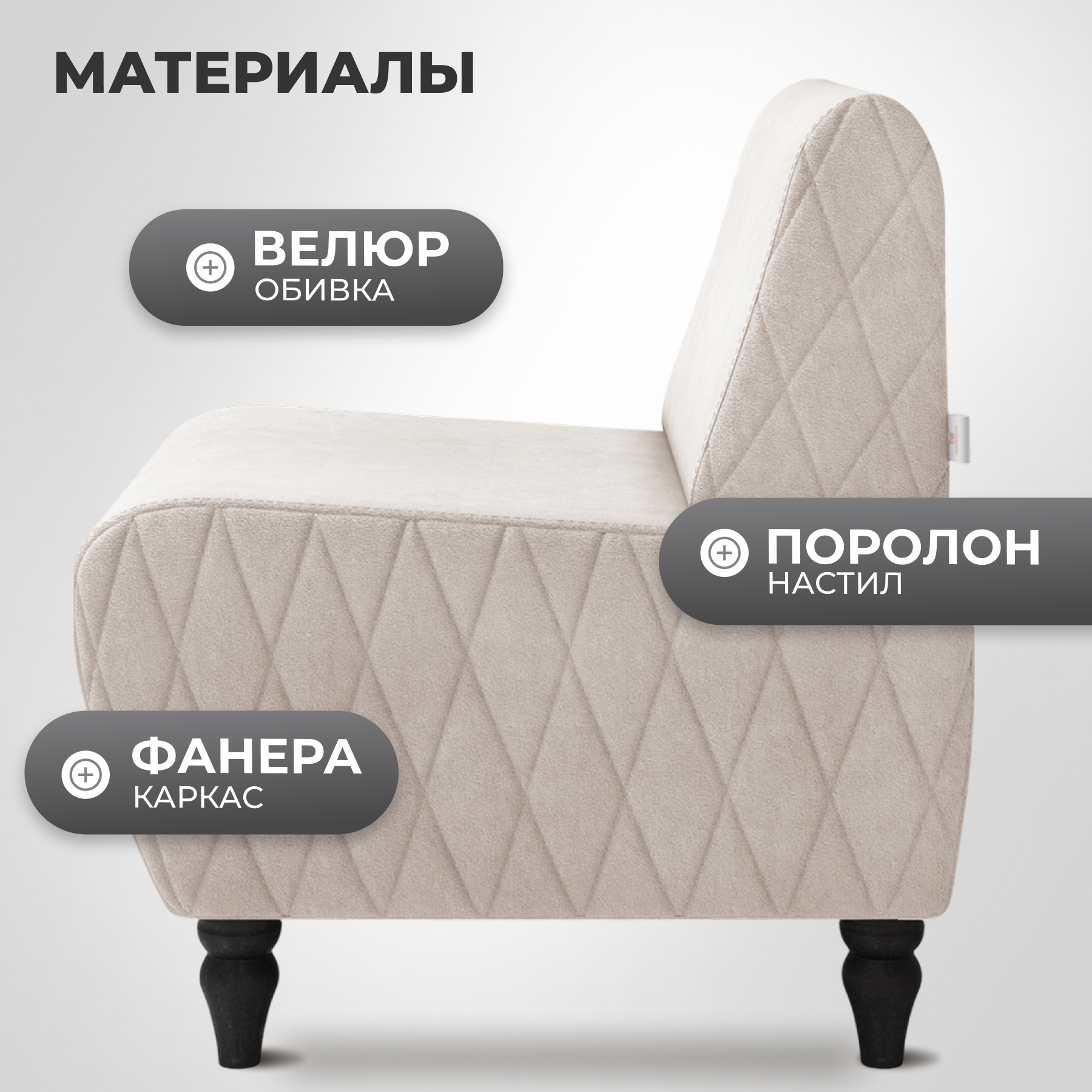Кресло мягкое Monofix Буно (велюр/бежевый №2) — фото 3
