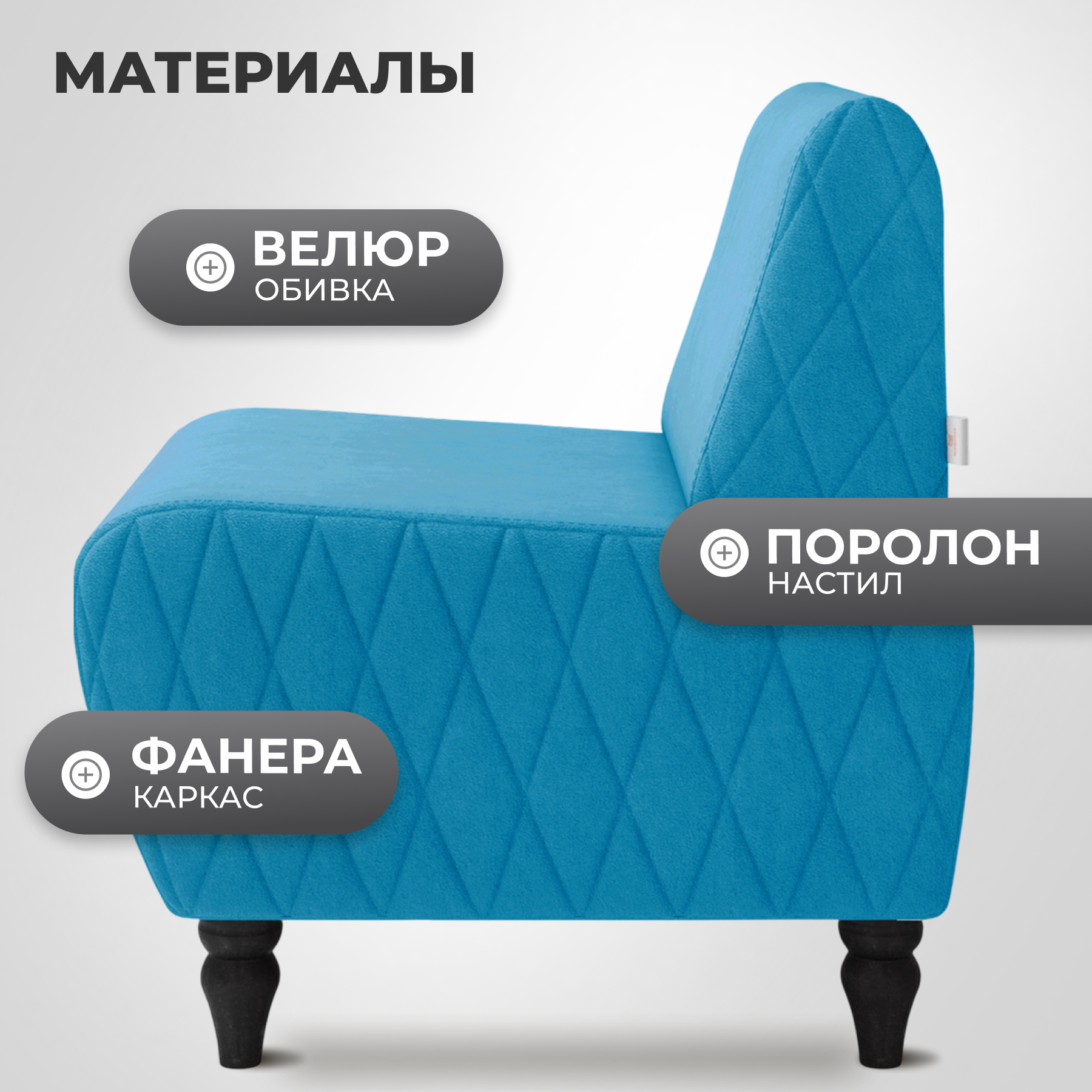 Кресло мягкое Monofix Буно (велюр/голубой №30) — фото 3