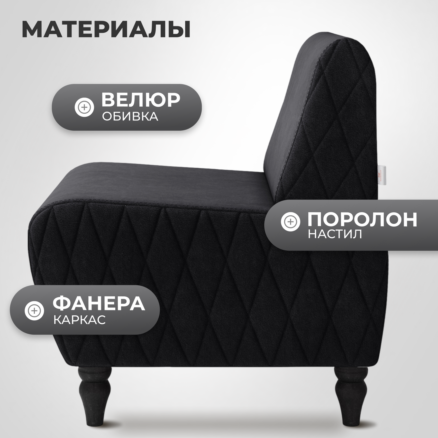 Кресло мягкое Monofix Буно (велюр/черный №38) — фото 3