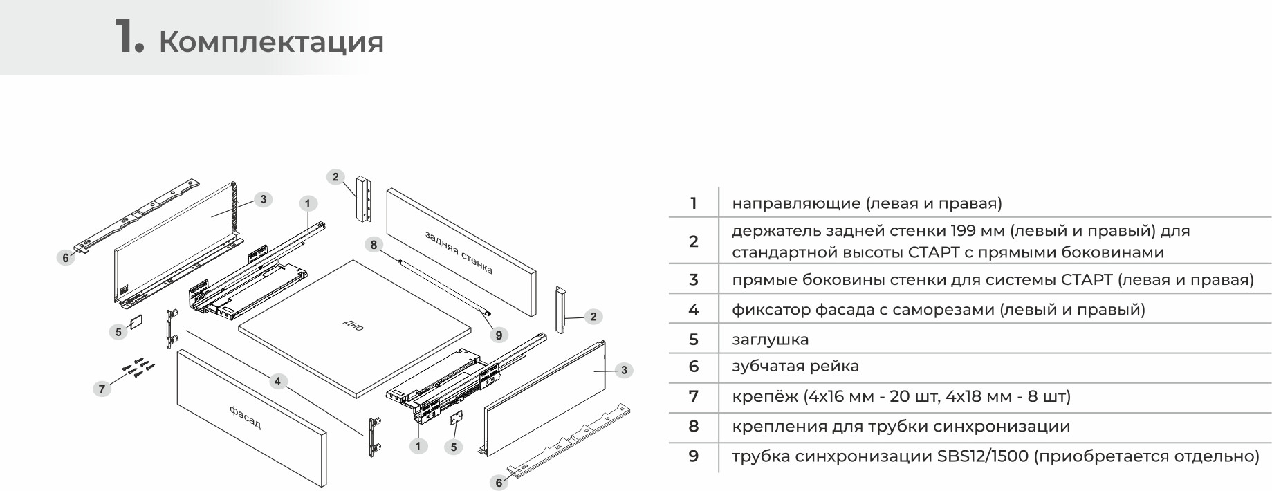 Комплект направляющих мебельных Boyard Старт SB41 / SB41W.1/450 (боковина 199 мм прямая) — фото 3