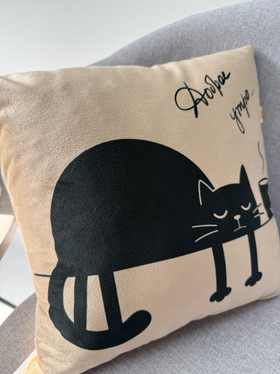 Подушка декоративная MATEX Meow. Good Morning / 28-178 (кофейный/чернильный) — фото 3