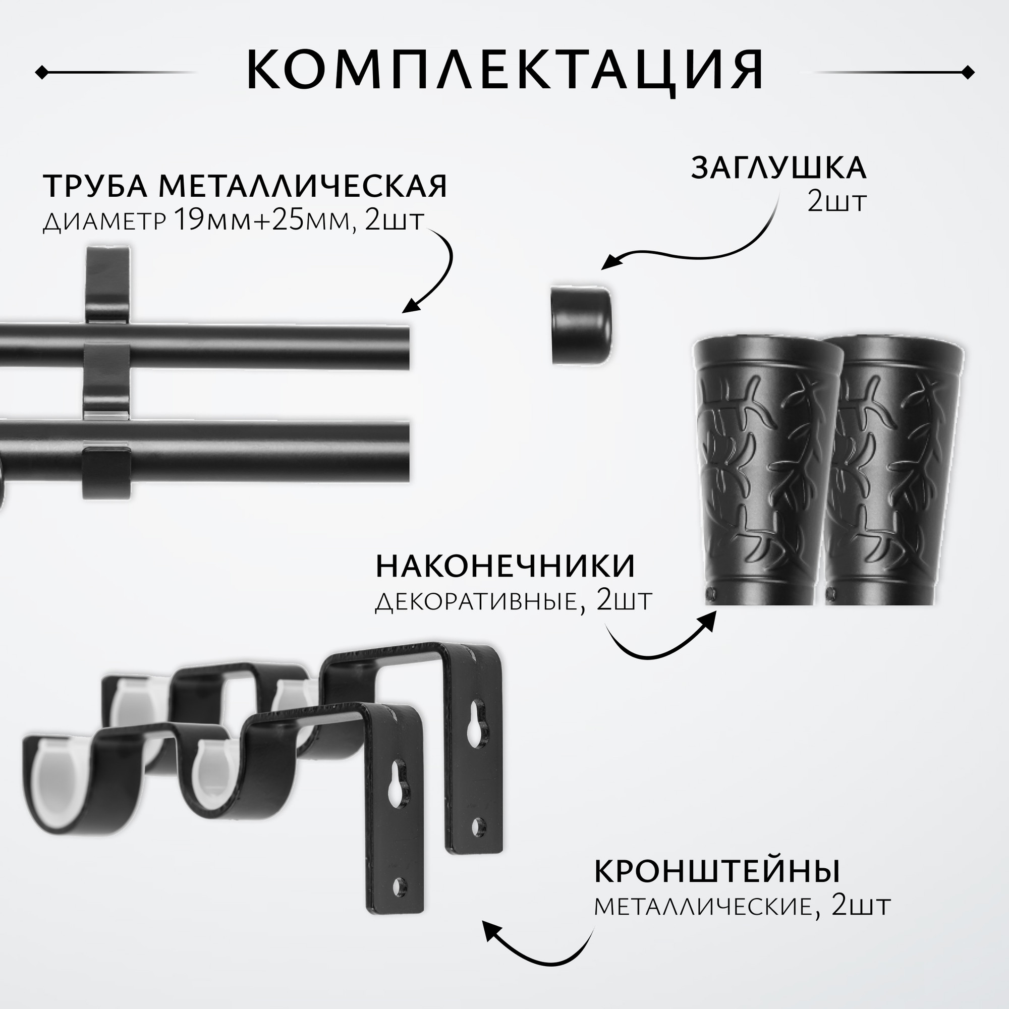 Карниз для штор Sundays Home Лайт Византия 25мм+19мм двухрядный (черный матовый, 1.6м) — фото 2