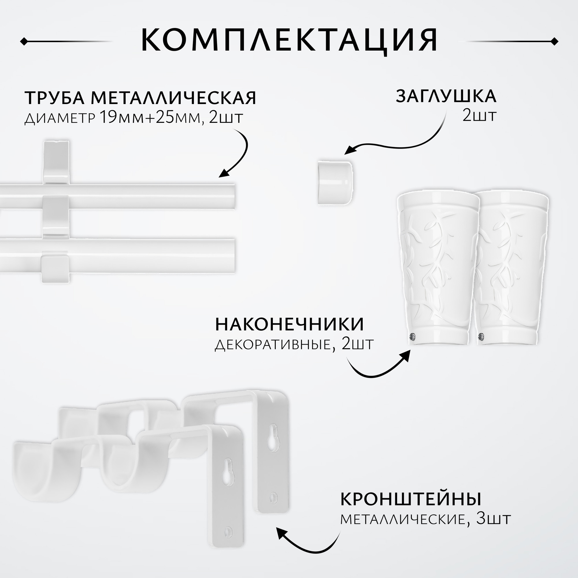 Карниз для штор Sundays Home Лайт Византия 25мм+19мм двухрядный (белый глянец, 2.4м) — фото 2