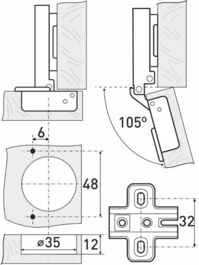 Комплект петель мебельных StahlBuro 362 А Slide-On (2шт, хром) — фото 2