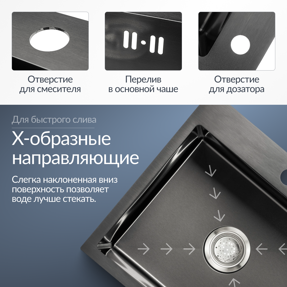 Мойка кухонная Saniteco 5045 PVD (с сифоном, дозатором и коландером) — фото 2