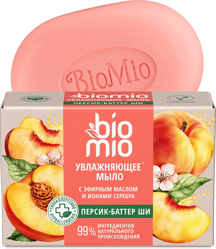 Мыло твердое BioMio Bio-Soap Натуральное с маслом персика и баттером ши (90г)