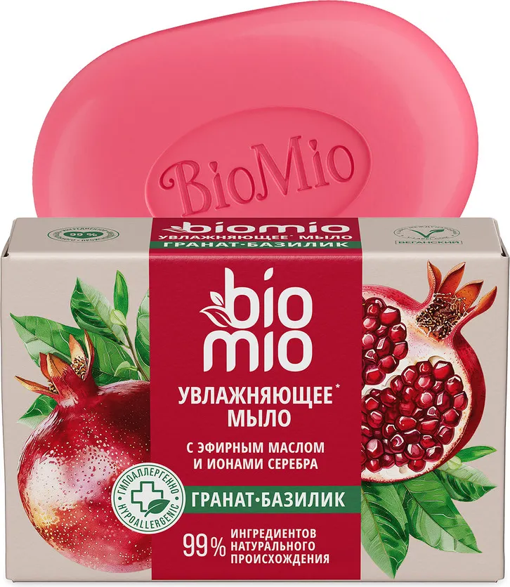 Мыло твердое BioMio Bio-Soap Натуральное Гранат и эфирное масло Базилика (90г)