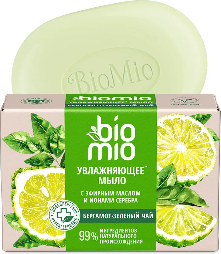 Мыло твердое BioMio Bio-Soap Натуральное Зеленый чай и эфирное масло бергамота (90г)