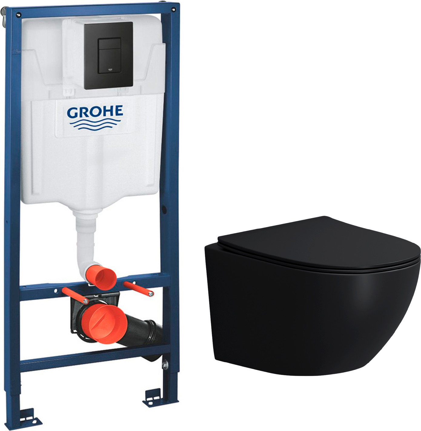 Унитаз подвесной с инсталляцией Lauter Sulzdorf + GROHE Solido 38811KF0 (черный с микролифтом)