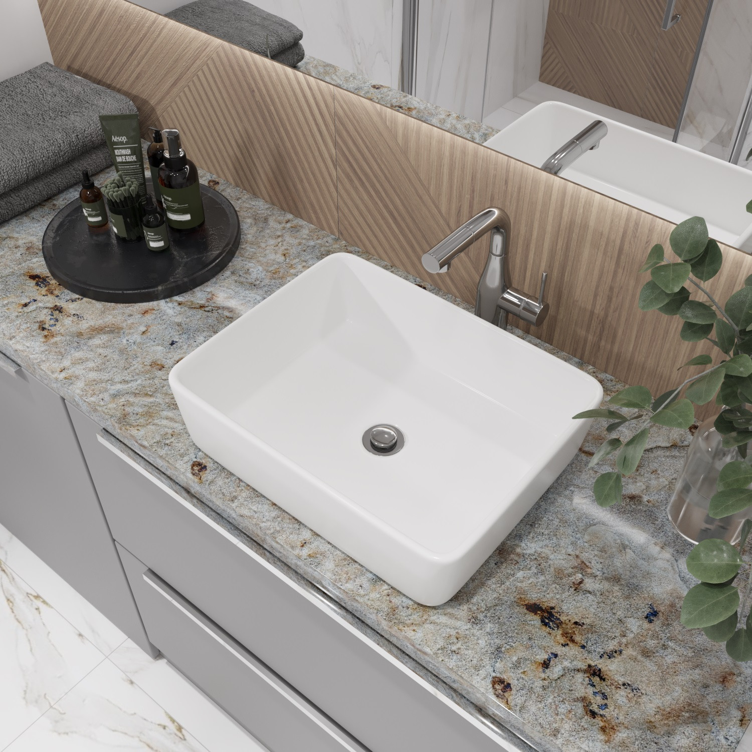 Умывальник Lauter 21674 + клапан 21190W + сифон 21635W (белый матовый) — фото 4