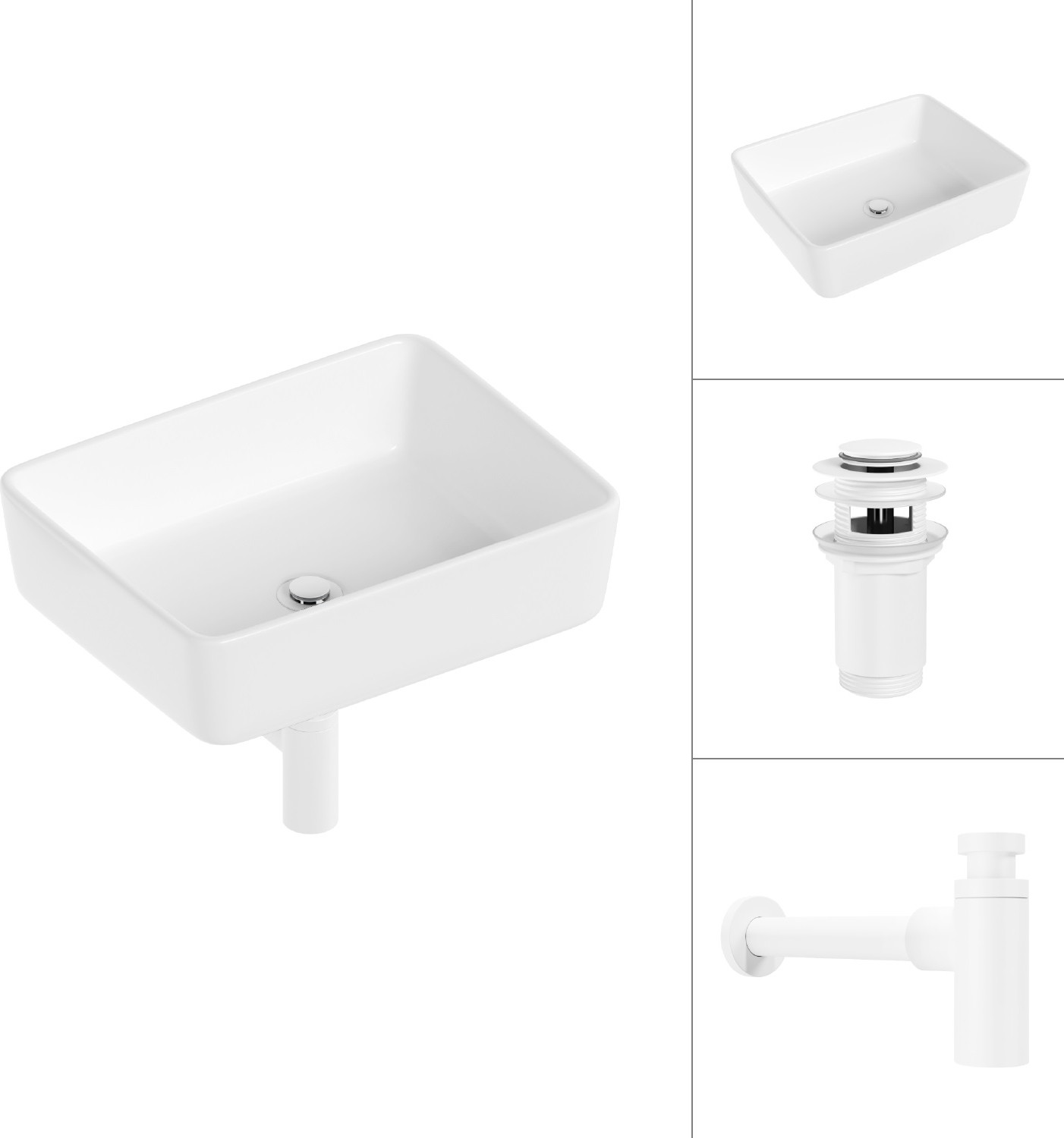 Умывальник Lauter 21674 + клапан 21190W + сифон 21635W (белый матовый)