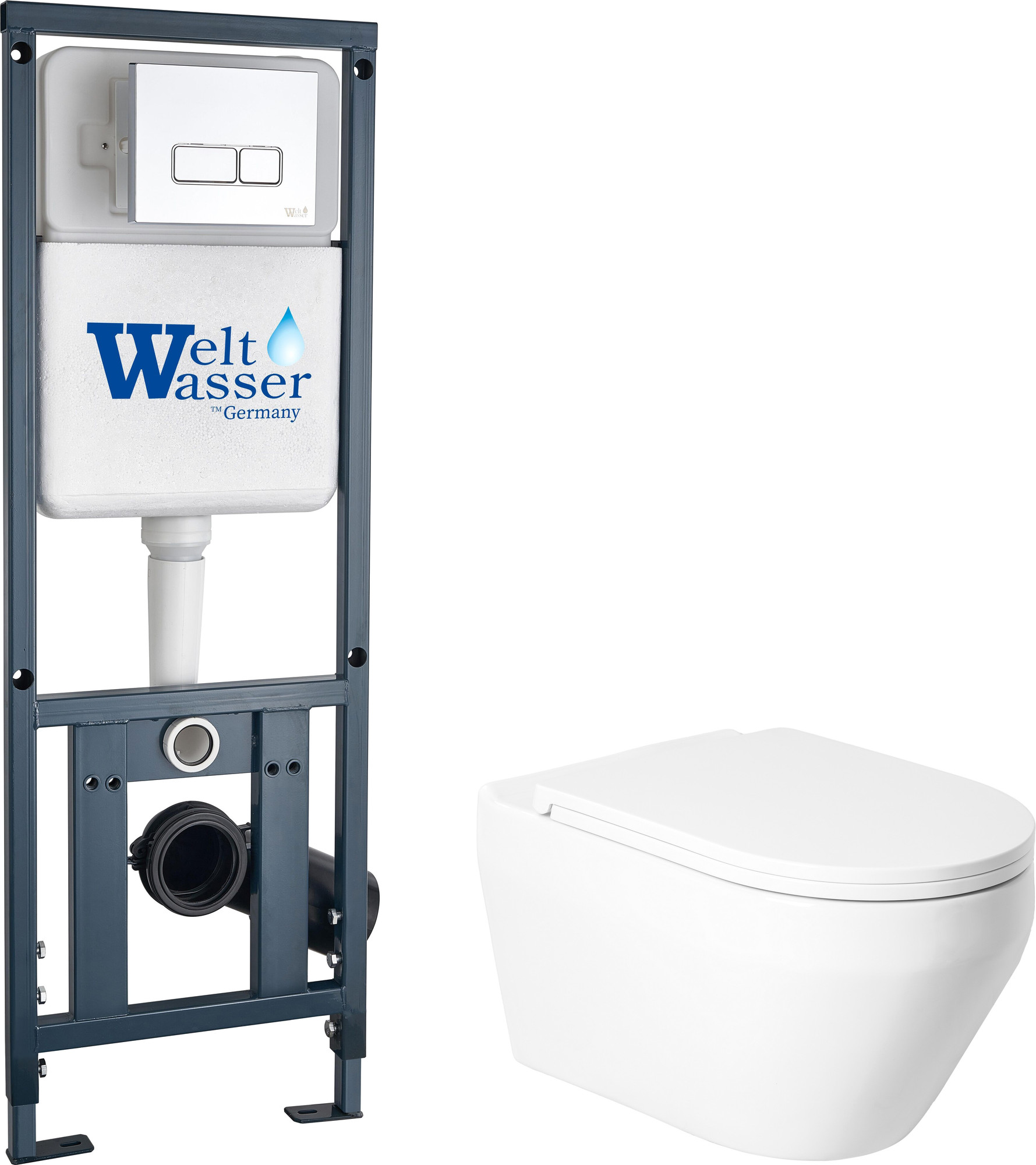 Унитаз подвесной с инсталляцией Saniteco KW-9009W + 410 + 410 SE CR — фото 4