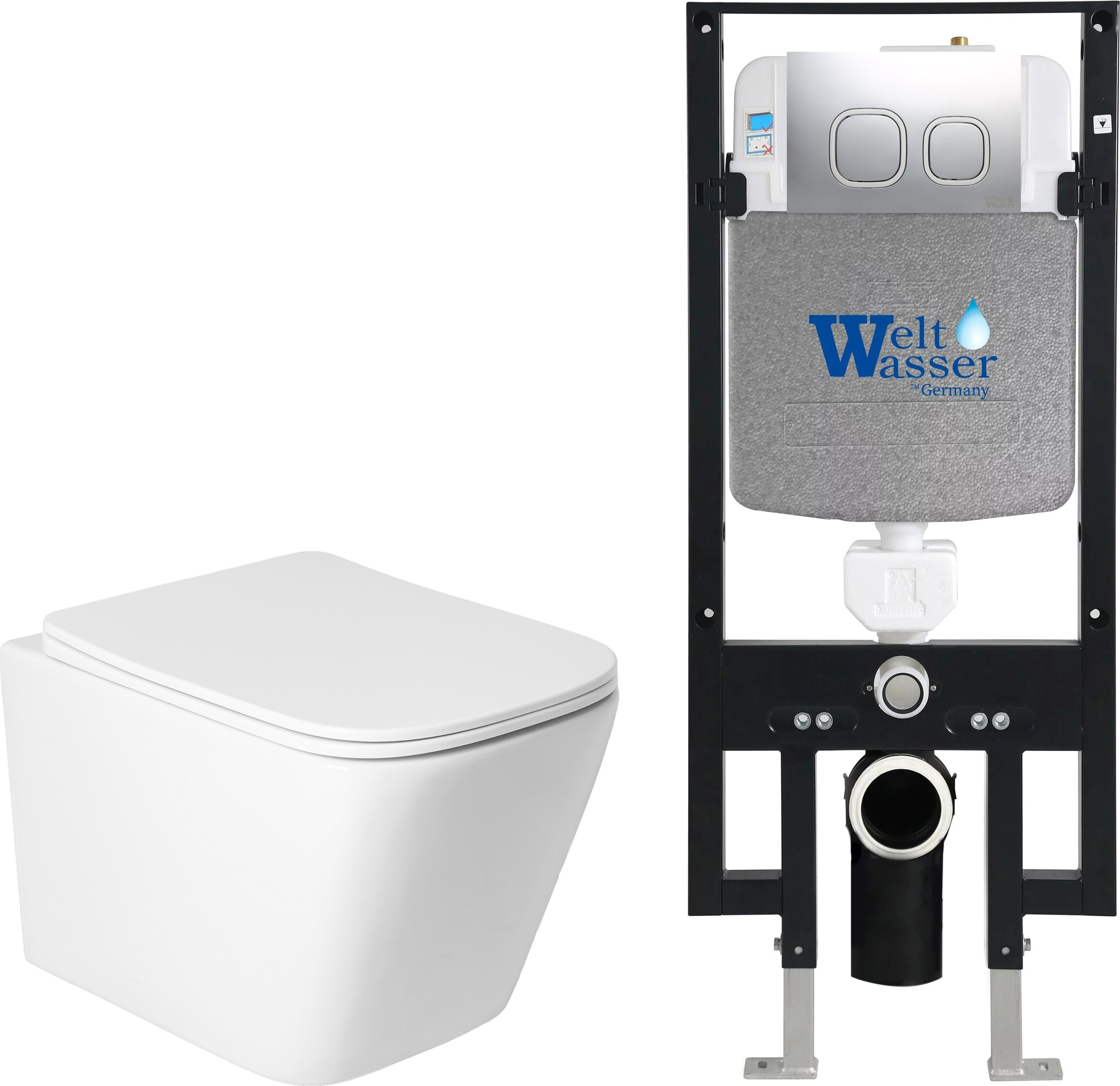 Унитаз подвесной с инсталляцией Saniteco KW-9004WS + 497 + RD-CR
