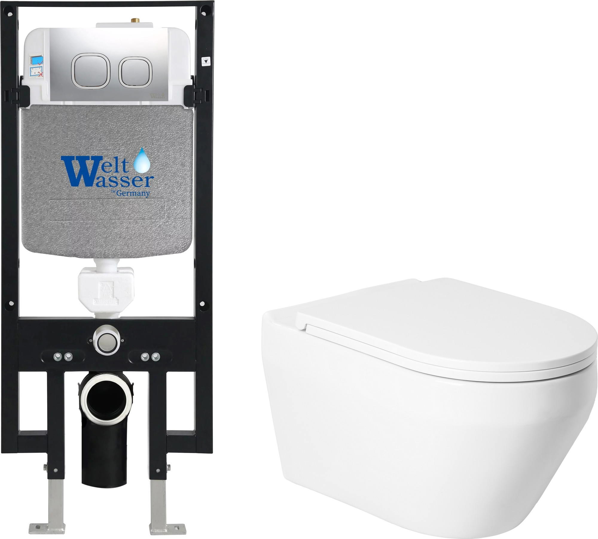 Унитаз подвесной с инсталляцией Saniteco KW-9009W + 497 + RD-CR