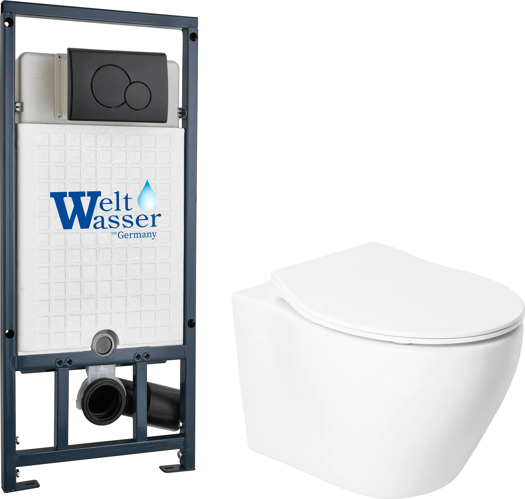 Унитаз подвесной с инсталляцией Saniteco KW-99046 + Marberg 507 RD MT-BL + Marberg 507