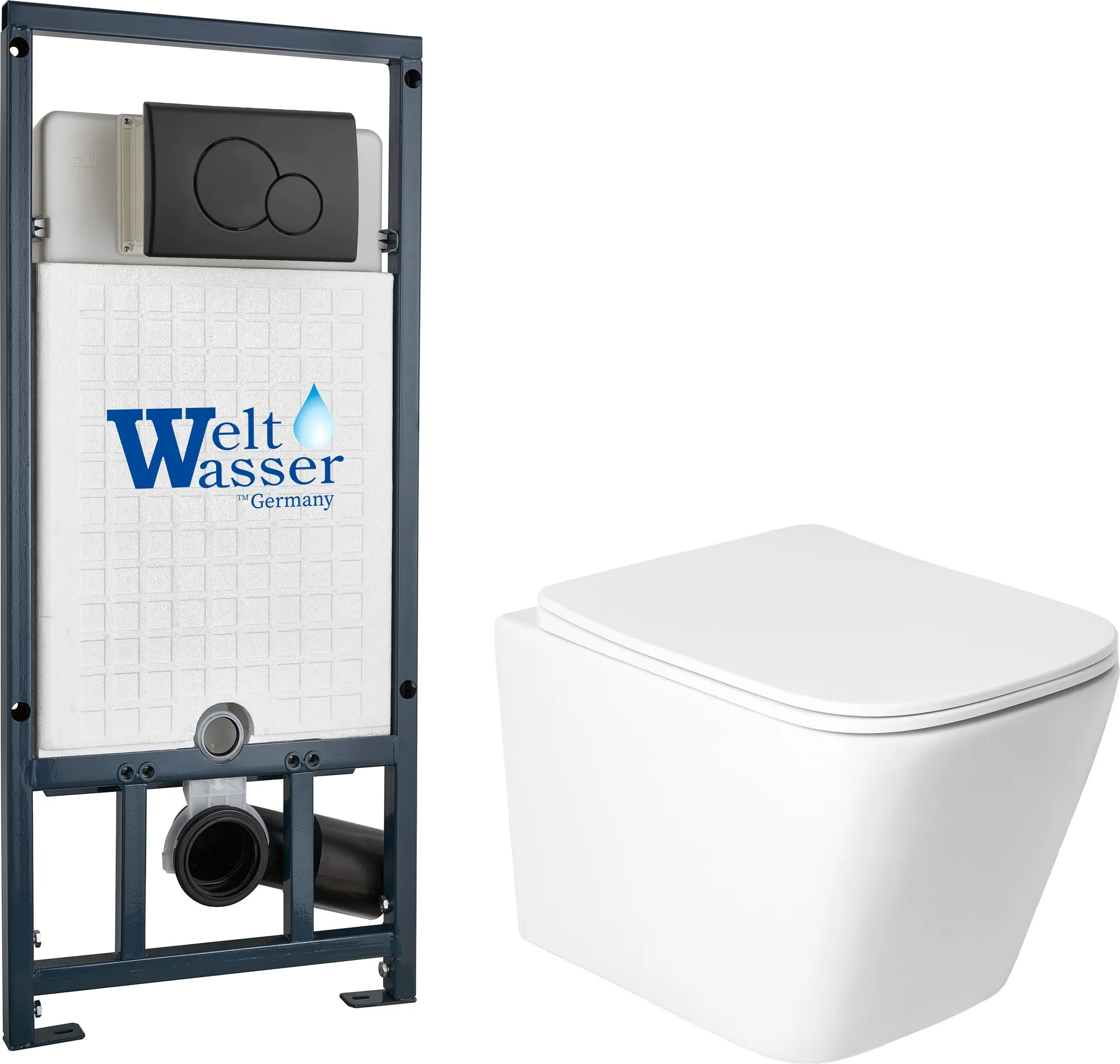 Унитаз подвесной с инсталляцией Saniteco KW-9004WS + Marberg 507 RD MT-BL + Marberg 507