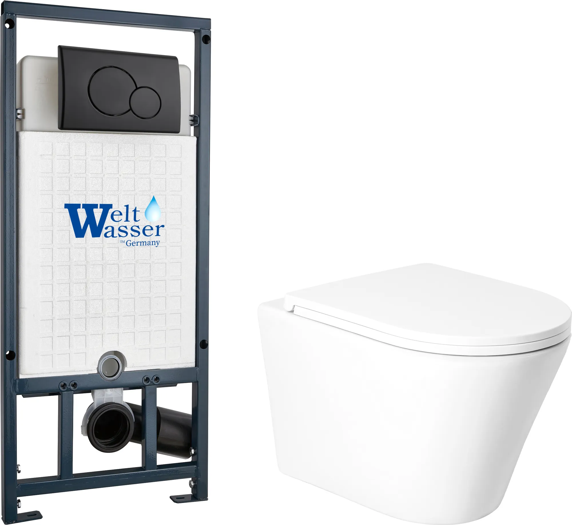 Унитаз подвесной с инсталляцией Saniteco KW-9005W + Marberg 507 RD MT-BL + Marberg 507
