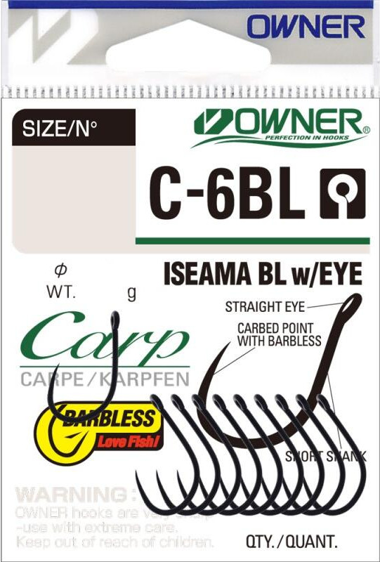 Набор крючков рыболовных Owner Carp Iseama BL w/eye BC №8 / 53266-08 (12шт)