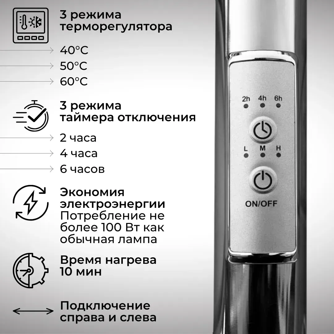Полотенцесушитель электрический Маргроид Ferrum Вид 81/10 СНШ 80x40 (белый матовый, таймер справа) — фото 5