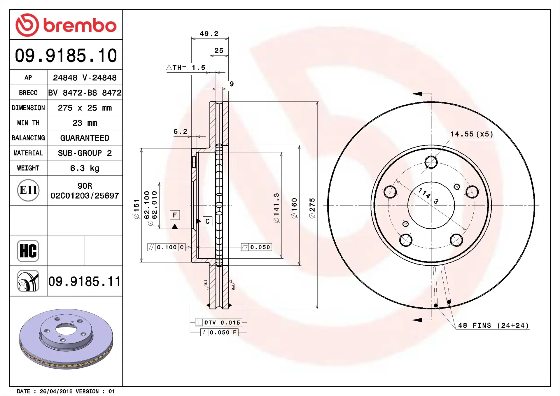Тормозной диск Brembo 09918510 — фото 3