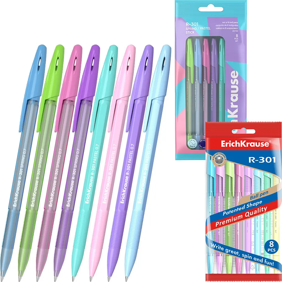 Набор шариковых ручек Erich Krause R-301 Stick Spring Pastel / 58711 (8шт) — фото 2