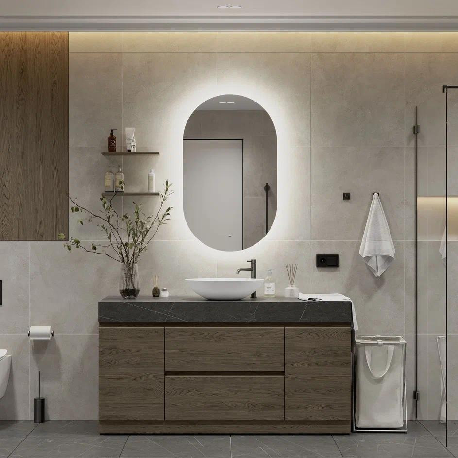Зеркало Континент Fleur LED 65х110 (ореольная холодная подсветка, с бесконтактным сенсором)