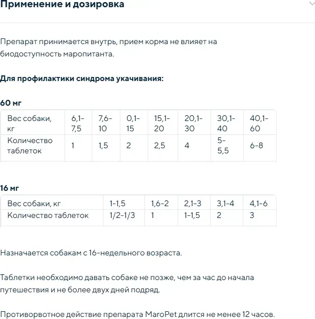 Таблетки противорвотные для животных GIGI МароПет 60мг (10 таблеток) — фото 2