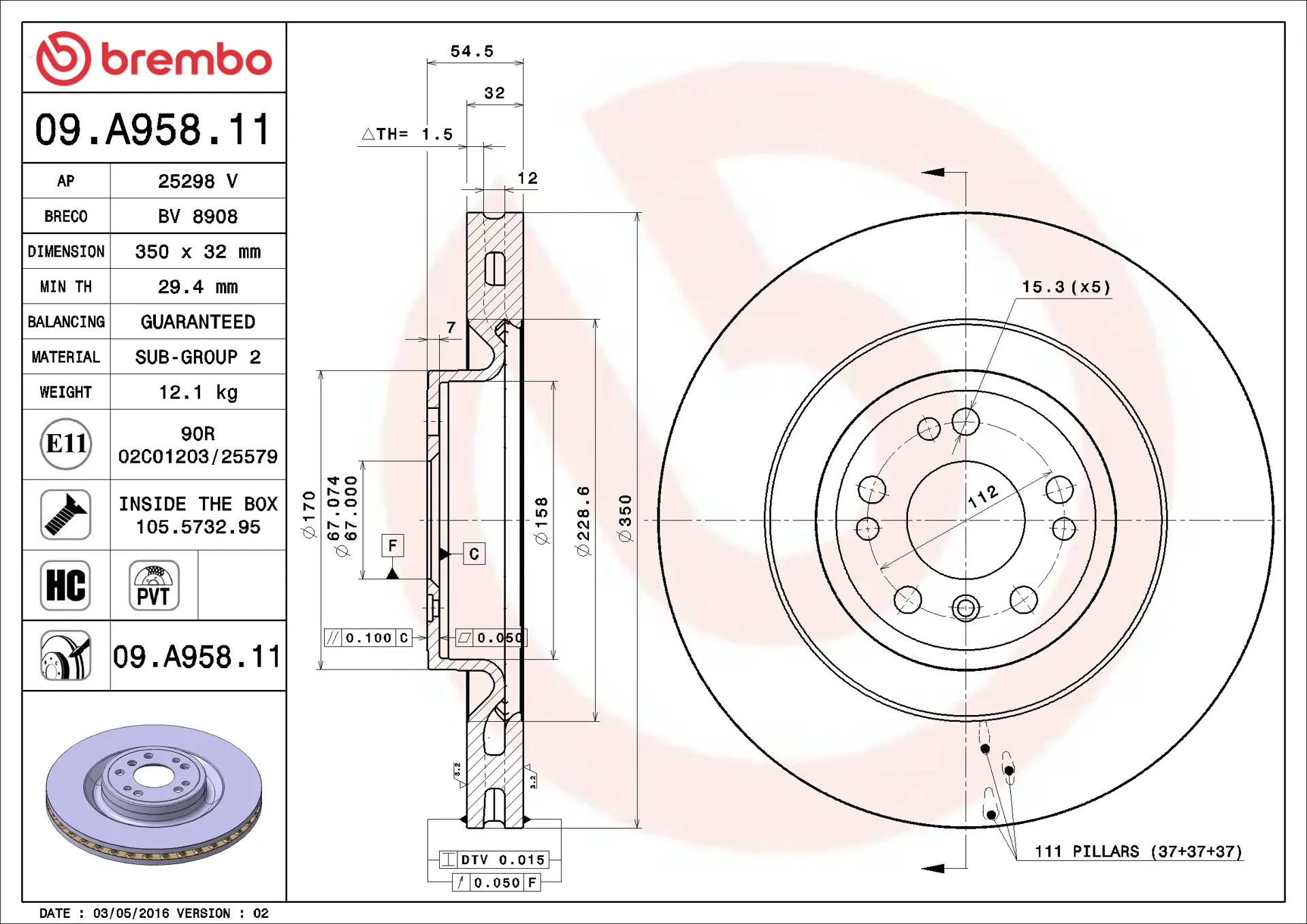 Тормозной диск Brembo 09.A958.11 — фото 3